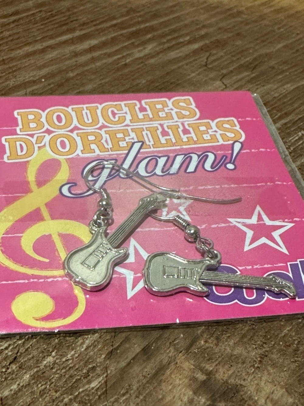 Guitar Charm Dangle Earrings - Silver Tone